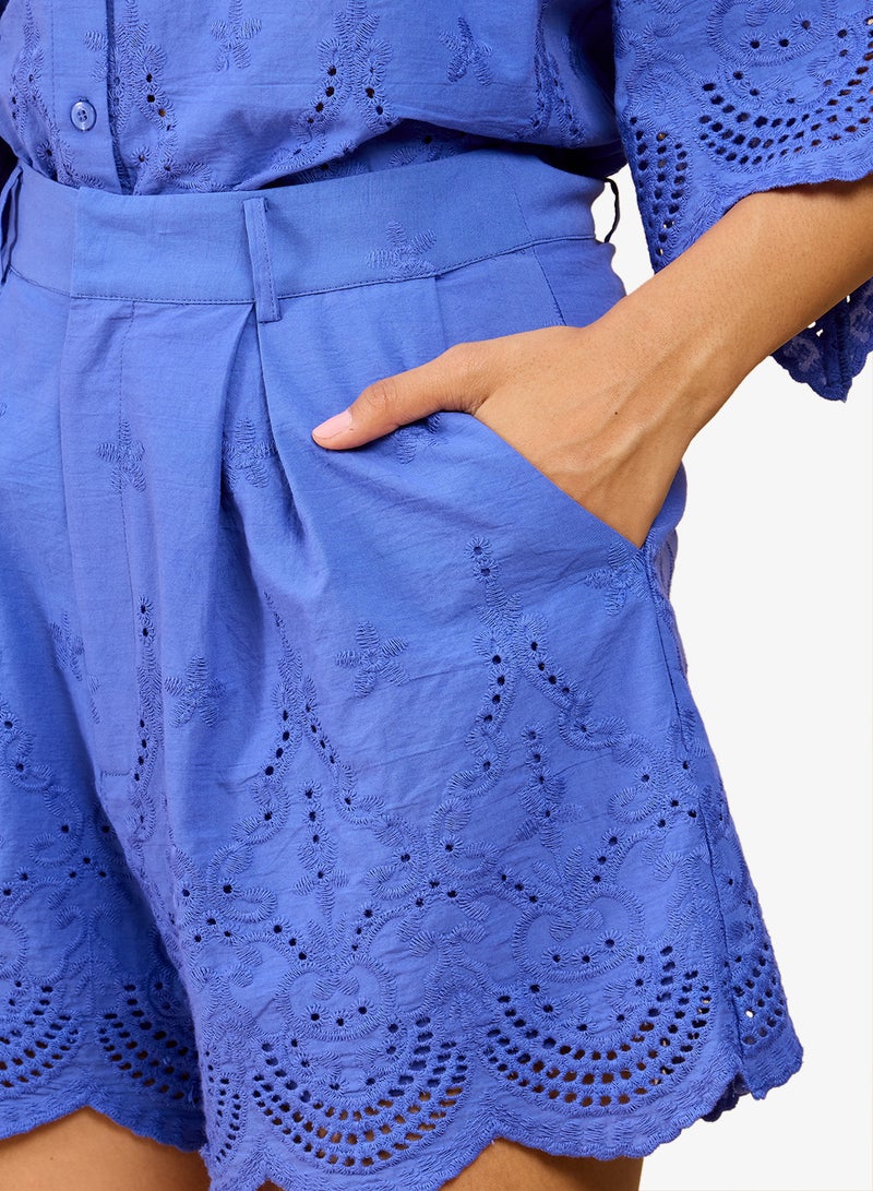 Little Mistress Blue embroidered Shorts - Image 2